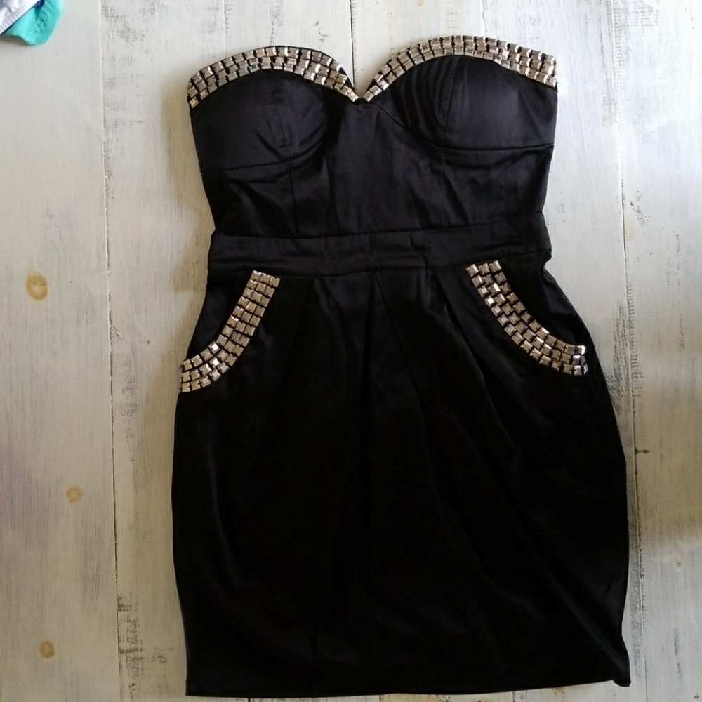 Strapless black mini dress